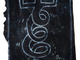 dessin en noir et blanc représentant un homme avec un serpent sur un tableau noir