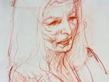 a drawing of a woman with a veil on her head