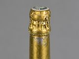 a close up of a bottle of champagne on a table