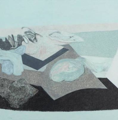 a drawing of a plate of food on a table