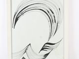 a black and white drawing of a wave in a white frame
