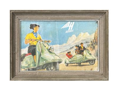 tableau représentant une femme sur un scooter et un homme sur un scooter