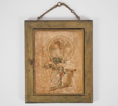 Miroir de toilette à décor en chromo de jeune filles. - Photo 1