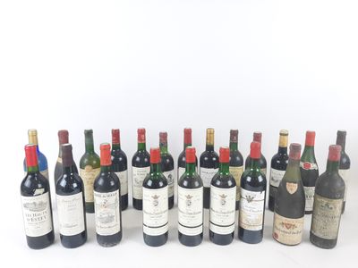 several bottles of wine are lined up in a row on a white surface