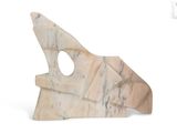 a marble sculpture of a shark on a white background