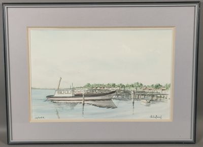une image d'un tableau représentant un bateau dans l'eau