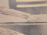 a drawing of a woman laying on a bed