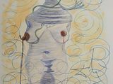drawing of a vase with a bird on top of it