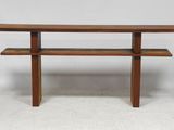 a close up of a wooden table on a white background