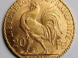 pièce d'or sur laquelle figure l'image d'un coq vu de profil