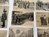 several old black and white photos of people and horses and carriages