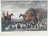an old print of a group of men on horses and dogs