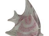 a glass figurine of a fish that is pink and white