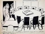 a drawing of a meeting room with a book on the table