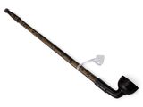 an old pipe with a wooden handle on a white background
