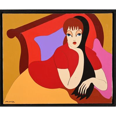 an image of a painting of a woman laying on a bed
