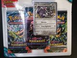 two packs of pokemon trading cards are on display in a store