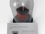 a cake in a glass dome with a candle inside of it