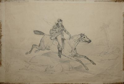VERNET Carle, d'après, Chasseur à cheval et son chien, Dessi…