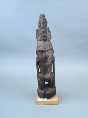 une image représentant une statue d'un homme assis sur un bloc de bois