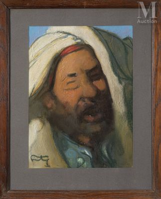 une peinture à l'huile représentant un homme coiffé d'un turban blanc