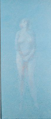 a painting of a person standing in the snow