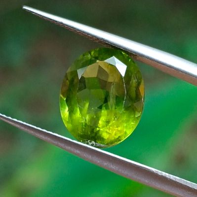 an image of a close up of a green gemstone being held by a pair of tweets
