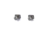 pair of silver stud earrings on a white background