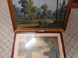 a picture of a painting on the floor next to a picture of a woman