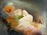 une peinture à l'huile représentant une femme allongée sur un lit