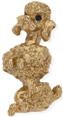gold plated poodle dog figurine with sapphire eyes