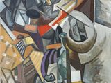 tableau représentant un homme avec une guitare dans une pièce