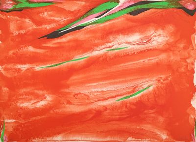 a picture of a painting of a flower on a red background