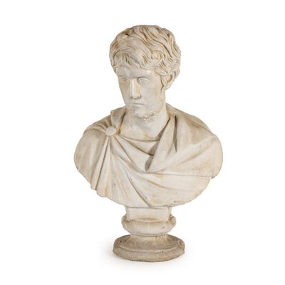 marble bust of a young man wearing a shawl