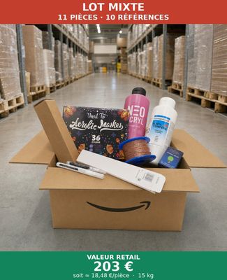 a box with a lot of items inside of it in a warehouse