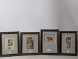 four framed pictures of a man and a woman are shown in a row