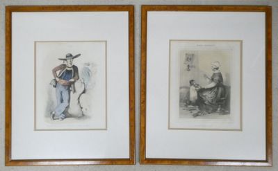 two framed pictures of a man and a woman sitting on a couch