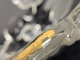 a close up of a glass bowl on a table