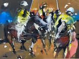 a painting of a group of people riding horses