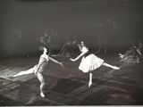 two ballerinas in the middle of a dance performance