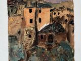 an image of a painting of a building in the middle of a mountain