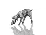 photographie en noir et blanc d'un chien ayant la tête enfoncée dans le sol