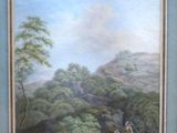 painting of a painting of a group of people in a wooded area