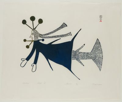 une image représentant le dessin d'une femme avec un poisson sur le dos