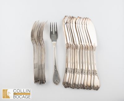 Ensemble de couverts à poisson en argent 925°/°° comprenant … - Photo 1