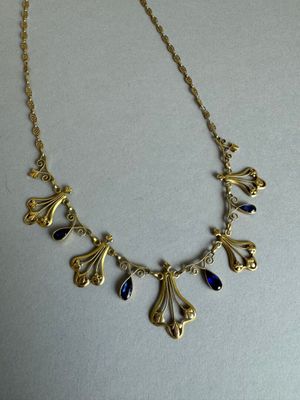 Collier draperie en or jaune 750 °/°° à maillons ajourés filigranés al - Photo 1