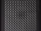 a picture of a black and white photo of a square of rings