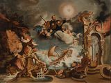 an image of a painting of a scene with angels and other figures