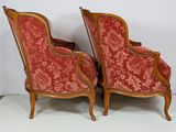 pair of red upholstered chairs with floral upholstered upholstered upholstered upholstered