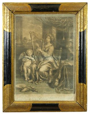 un tableau représentant une femme jouant de la harpe avec deux enfants